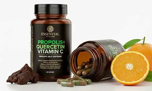 Immuno Própolis Essential com Quercetina e Betaglucana para suporte antioxidante e fortalecimento das defesas naturais no combate da imunidade baixa.
