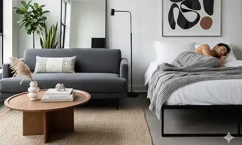 AP para solteiros com cores neutras e decoração minimalista.