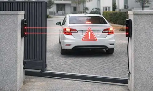 Sensor de barreira ativa Intelbras IVA 3070 em portaria remota, impedindo colisões de portão e reduzindo custos com manutenção predial.